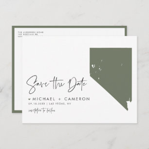 Taupe Green Nevada State Map QR Code Save the Date Announcement Postcard