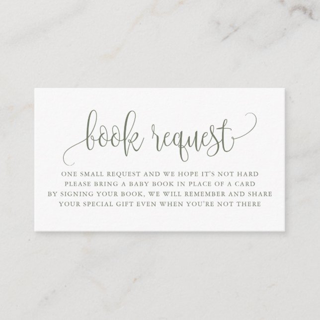Taupe Green Pretty Script Baby Shower Book Request Enclosure Card (Front)