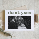 Taupe Green Retro Bold Typography Photo Wedding Thank You Card<br><div class="desc">Express your gratitude in style with our customisable photo wedding thank you card, featuring retro typography in taupe green. This boho design blends nostalgia with a modern touch, making it the perfect way to thank your guests for sharing in your special day. Personalise by adding your details. Make your thank...</div>