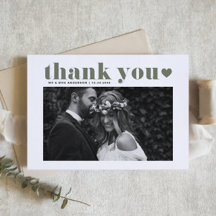 Taupe Green Retro Typography Wedding Thank You Postcard