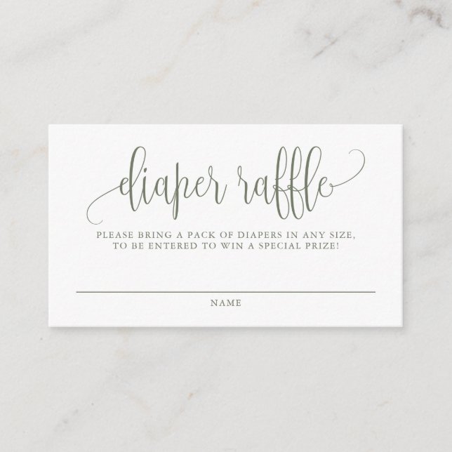 Taupe Green Script Baby Shower Diaper Raffle Enclosure Card (Front)