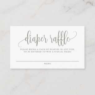 Taupe Green Script Baby Shower Diaper Raffle Enclosure Card