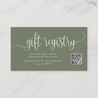 Taupe Green Script Baby Shower QR Code Registry