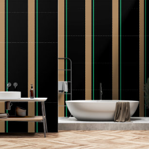 Taupe + Green Vertical Stripe Black Wallpaper