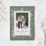 Taupe Green Vintage Botanical Christmas Photo Holiday Card<br><div class="desc">Merry Christmas! This vintage-inspired photo Christmas postcard features a delicate white botanical frame in hand-drawn line art, giving your holiday greeting a timeless and elegant touch. With various background colours available, it's easy to match your family photo or seasonal style. The classic winter botanical design adds a nostalgic feel without...</div>