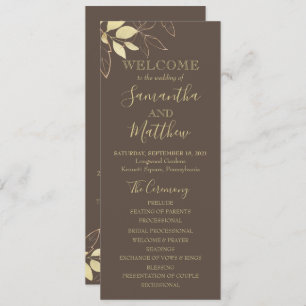 Taupe Greige & Gold Foliage Botanical Wedding Programme