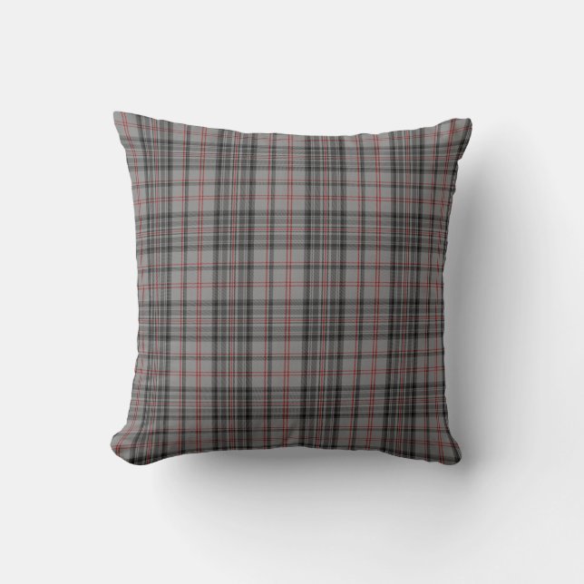 Taupe Grey Black Red Different Sides Tartan Plaid Cushion (Front)