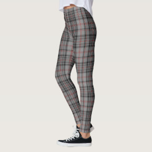 Taupe Grey Black Red Large Tartan Plaid Leggings