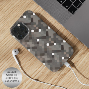 Taupe Grey Brown Black Midcentury Pixel Pattern iPhone 13 Pro Max Case