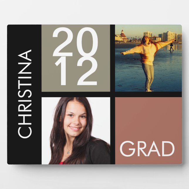 Taupe grey colour block class year graduation plaque (Front)