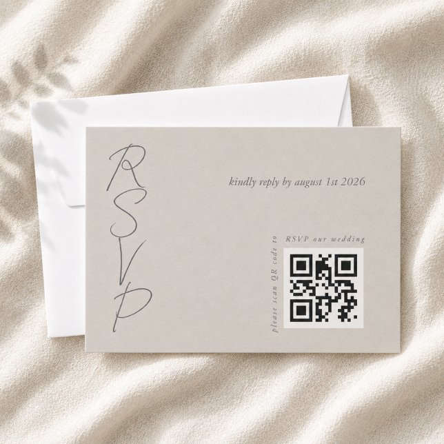 Taupe Grey Elegant Wedding QR code  RSVP Card (Creator Uploaded)