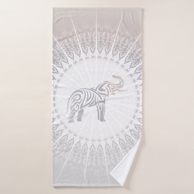 Taupe Grey Elephant Mandala Bath Towel (Bath Towel)