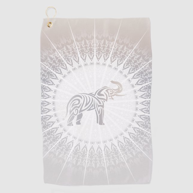 Taupe Grey Elephant Mandala Golf Towel (Front)