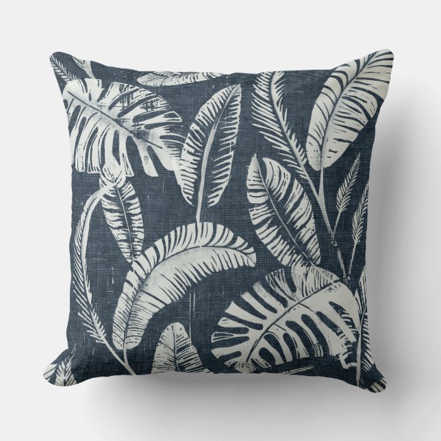 Taupe Grey Palm Leaves Throw Pillow (Front)