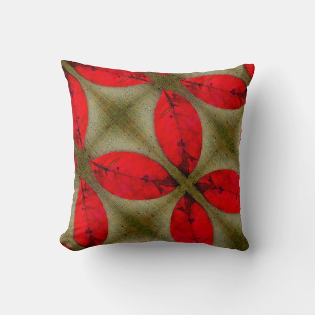 Taupe grey red green fall leaves solid back cushion (Front)