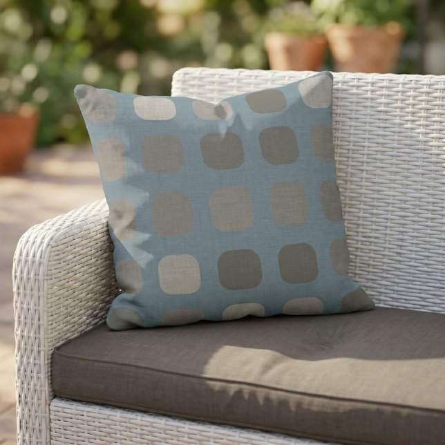 Taupe Grey Round Squares Pattern On Slate Blue Cushion (Creator Uploaded)