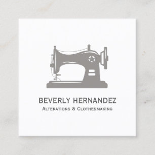 Taupe Grey Vintage Sewing Machine Seamstress Square Business Card