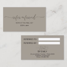 Taupe Hair salon Referral Card
