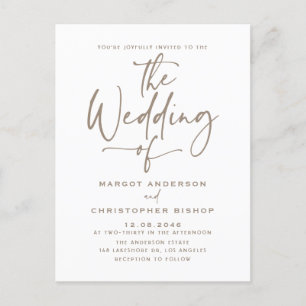 Taupe Hand Lettered Calligraphy Boho Wedding Invitation Postcard