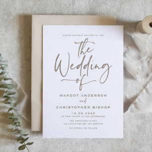 Taupe Hand Lettered Calligraphy Wedding Invitation