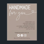 Taupe Handmade For You Wash Instructions Photo Flyer<br><div class="desc">Washing instructions insert card for your small business of handmade goods. Handmade for you written in a charming combo of vintage font and script with a heart in white. Add washing instructions in brown. Beneath white social media icons,  your social media handle. Add a promotional photo on the back.</div>