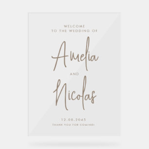 Taupe Handwritten Calligraphy Wedding Welcome Acrylic Sign