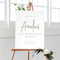 Taupe Handwritten Script First Birthday Welcome