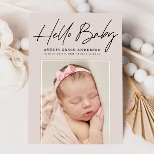 Taupe Hello Baby 2 Photo Birth Announcement