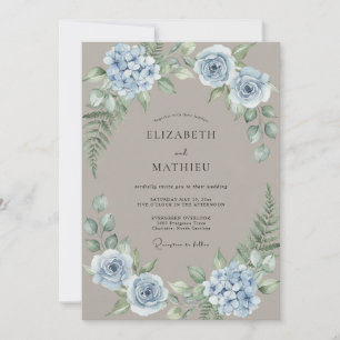Taupe Hydrangea Fern Wedding Invitation