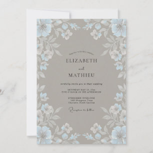 Taupe Ice Cornflower Eucalyptus Wedding Invitation