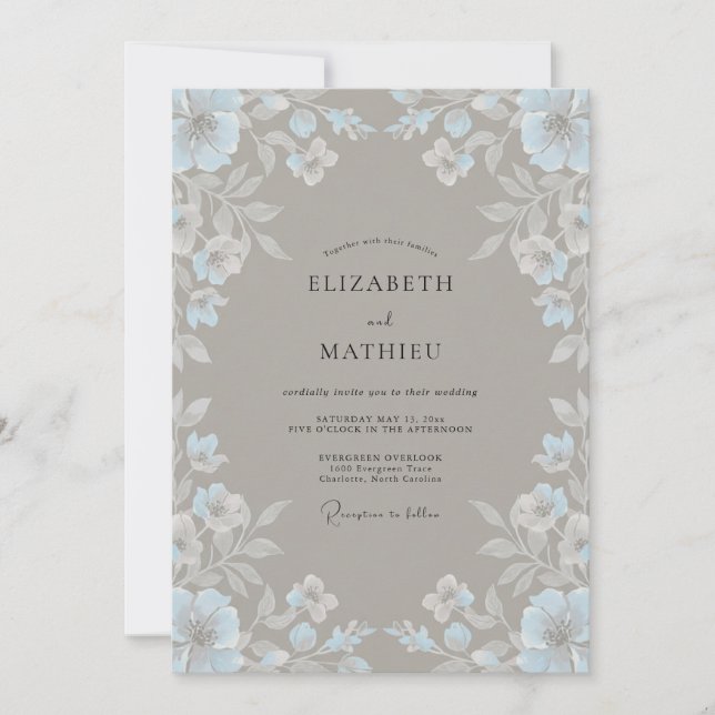 Taupe Ice Cornflower Eucalyptus Wedding Invitation (Front)