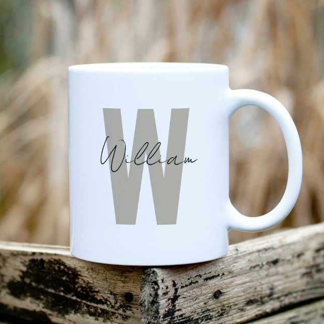 Taupe Initial Letter Minimalist Simple Custom Name Coffee Mug (Creator Uploaded)