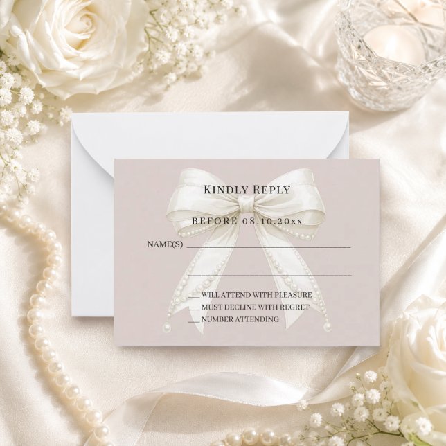 Taupe ivory bow response RSVP Card (Creator Uploaded)