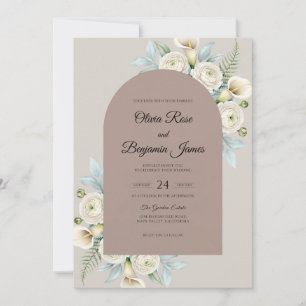 Taupe Ivory Leaf Wedding Invitation