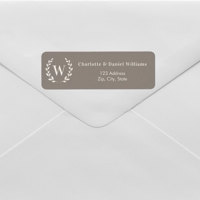 Taupe ivory monogram initial wreath return address (Creator Uploaded)