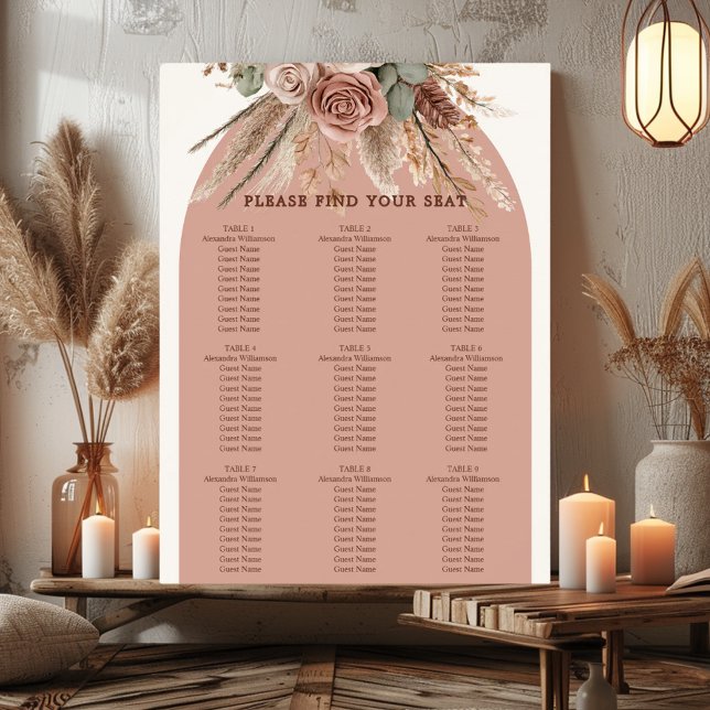 Taupe ivory pampas grass wedding seating chart (Creator Uploaded)