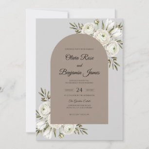 Taupe Ivory Ranunculus Eucalyptus Wedding Invitation