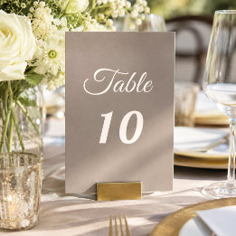 Taupe ivory script wedding table number