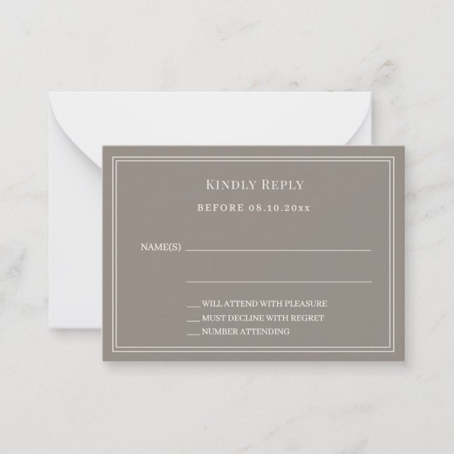 Taupe ivory wedding response RSVP Card (Front)