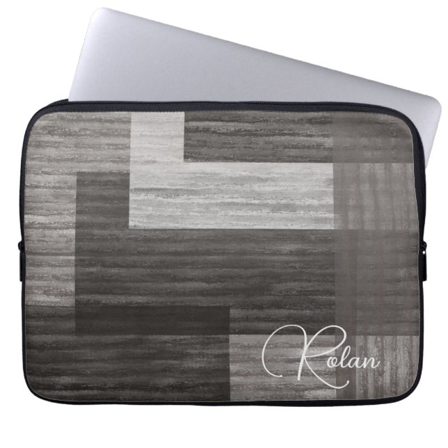 Taupe Jean patch Work Faux Burlap Laptop Sleeve (Front)