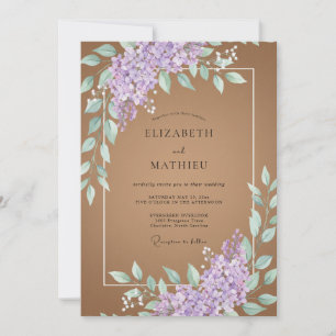 Taupe Lavender Leaf Wedding Invitation