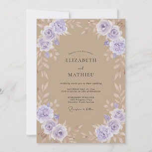 Taupe Lavender Rose Wedding Invitation