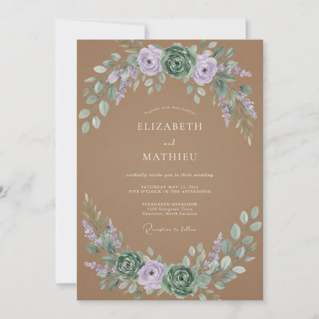 Taupe Lavender Wildflower Wedding Invitation (Front)