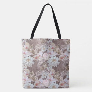 Taupe Leopard Floral Fashion Tote Bag