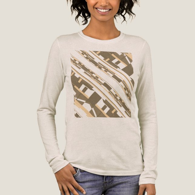 Taupe Light Tan Southwest Look Slanted Art Motif Tri-Blend Shirt (Front)