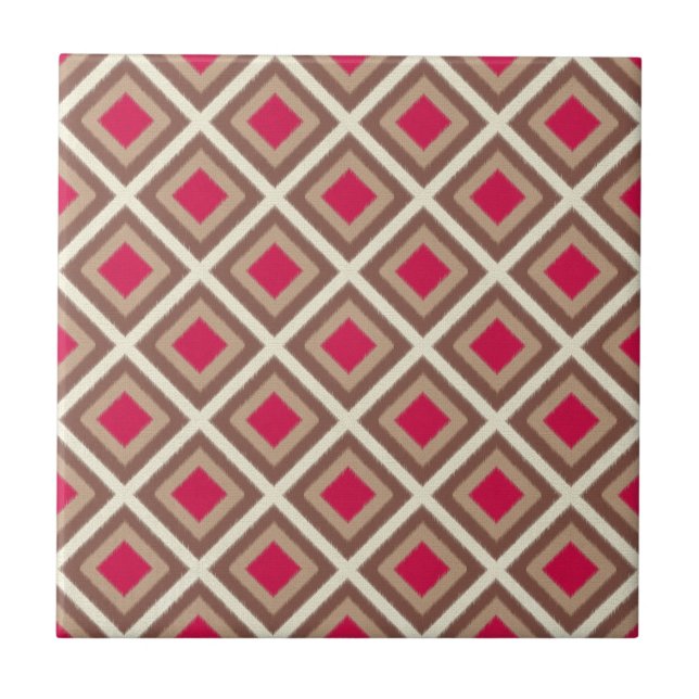 Taupe, Light Taupe, Hot Pink Ikat Diamonds STaylor Tile (Front)