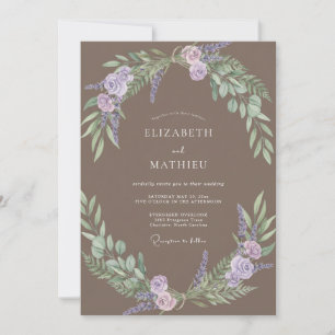 Taupe Lilac Foliage Eucalyptus Wedding Invitation