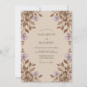 Taupe Lilac Leaf Wedding Invitation