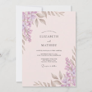 Taupe Lilac Leafy Wedding Invitation