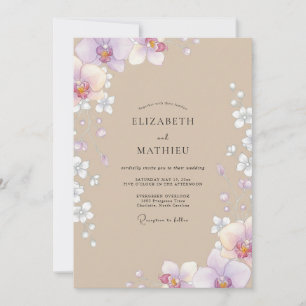 Taupe Lilac Orchid Wedding Invitation